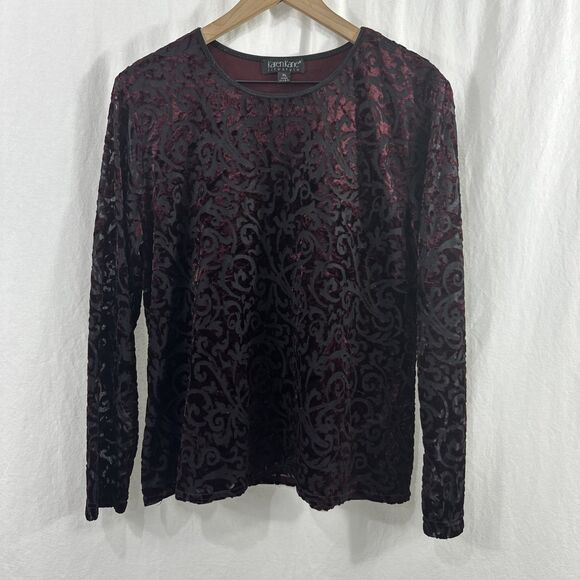 Karen Kane Vintage Dark Romantic Burnout Velvet Burgundy Top Womens Size XL - Picture 1 of 10